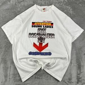 Vintage Las Vegas Attention Drunk Ladies Free Breathalyzer Test T Shirt Large